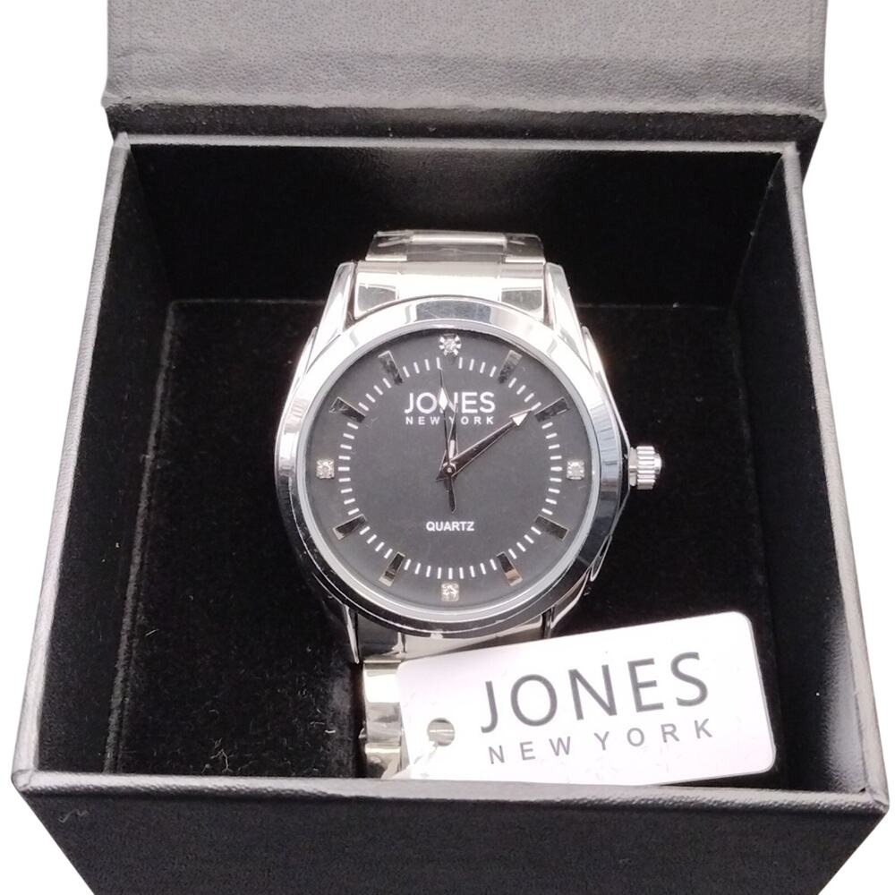 NWT Jones New York Men’s Silver Black Metallic Watch Elegant Preppy Formal